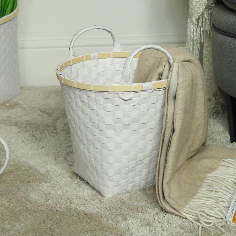 Large White Woven Waste Paper Basket