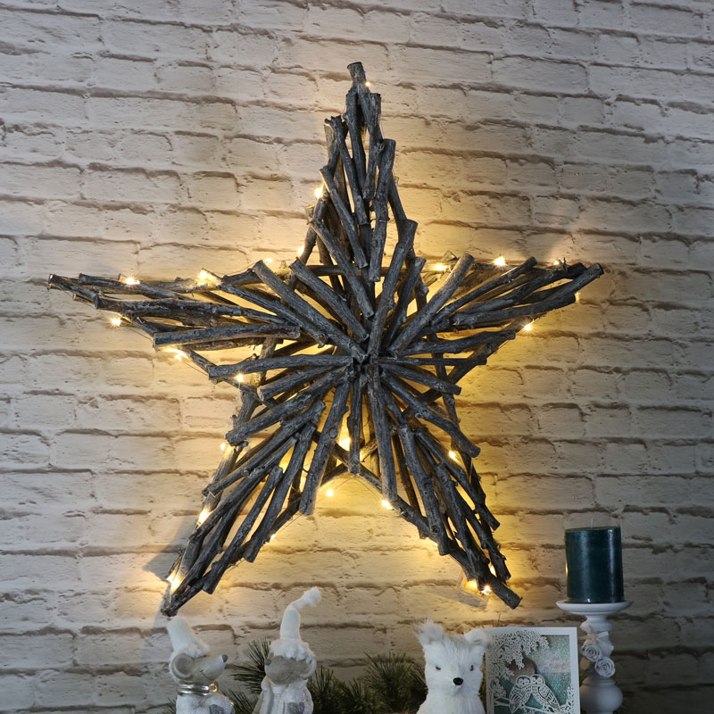 Large Light Up Wicker Christmas Star Wall Decoration