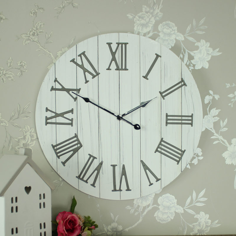 Large Wooden White Wall Clock