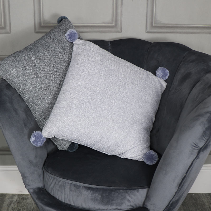 Light Grey Pom Pom Scatter Cushion