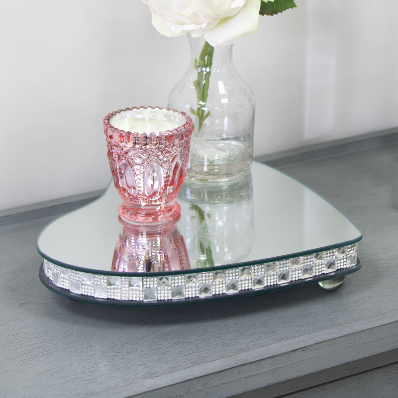 Medium Mirrored Heart Candle Plate