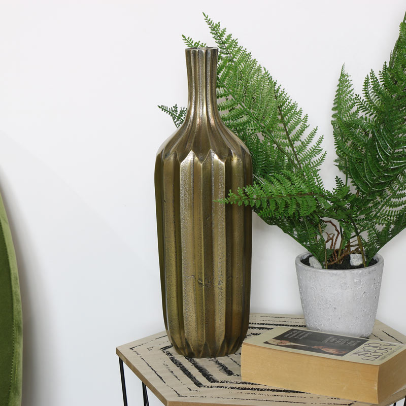 Metal Gold Ridged Bottle Vase