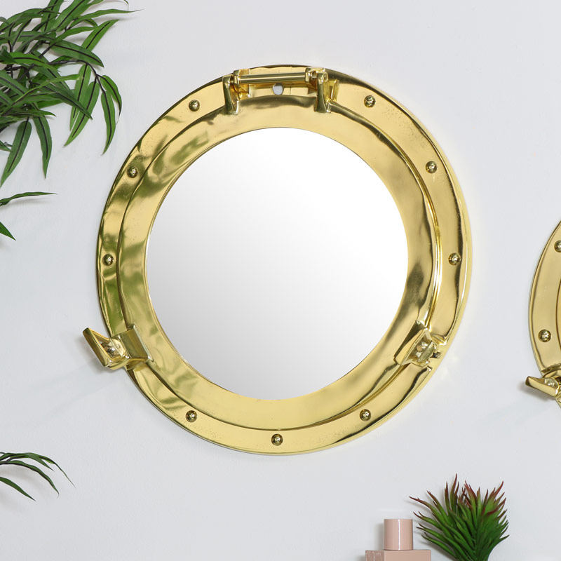 Metal Porthole Mirror In Gold 38cm X, Large Porthole Mirror Uk