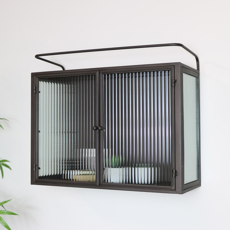 Metal Reeded Glass Wall Cabinet