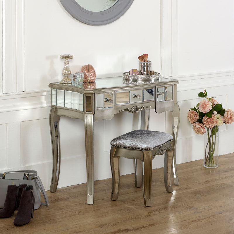 Mirrored Dressing Table And Stool, Mirrored Dressing Room Table Design