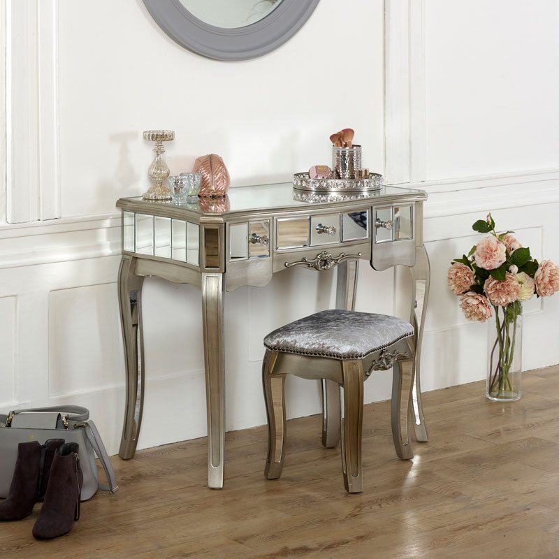 Mirrored Dressing Table And Stool Set