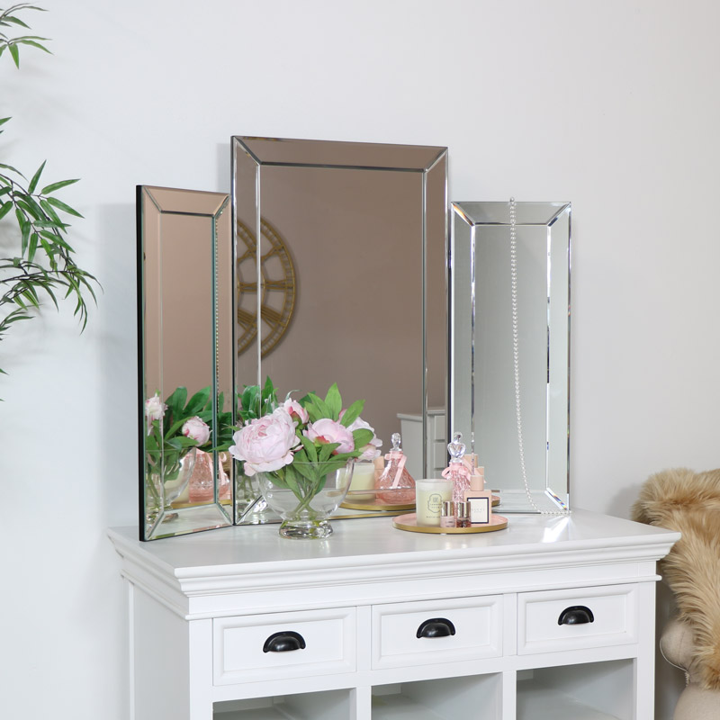 Mirrored Triple Dressing Table Mirror Mirrored Triple Dressing Table Mirror, Dressing Table Mirror And Drawers
