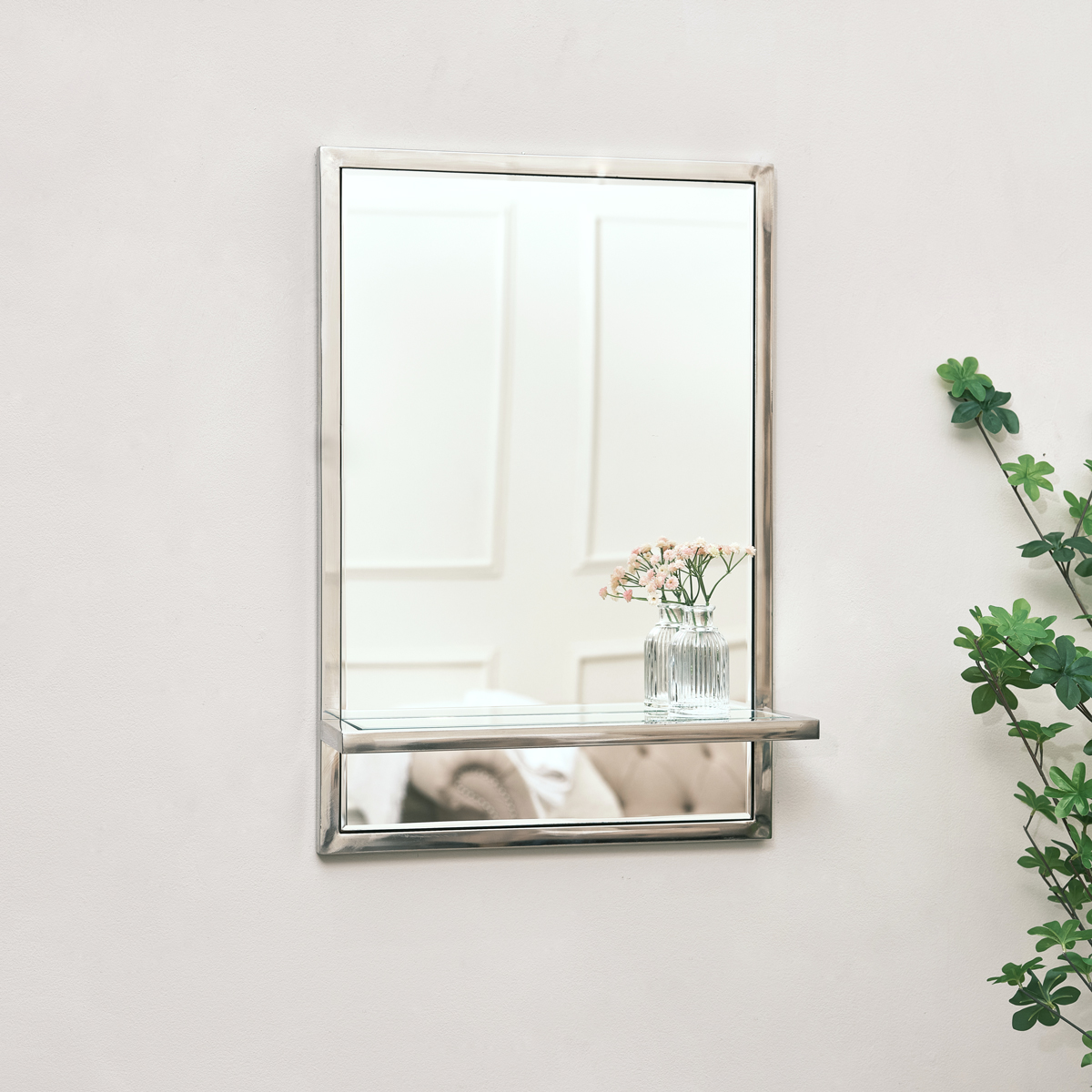 Mirrored Wall Mounted Mirror with Shelf 42cm x 62cm