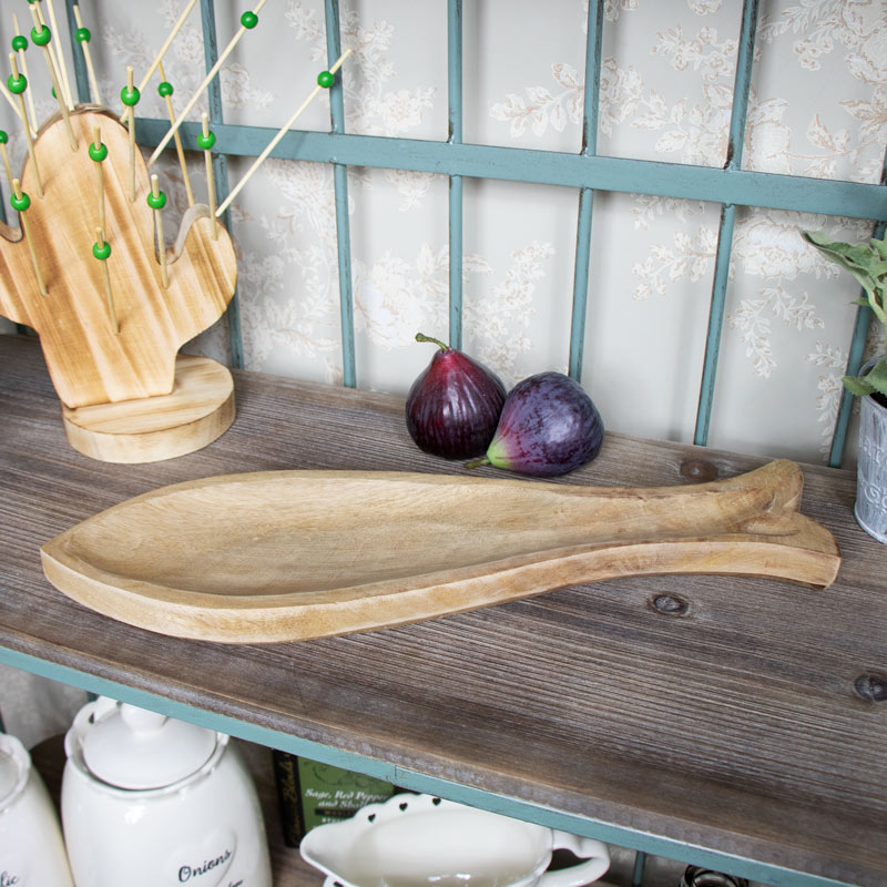 Natural Mango Wood Fish Serving Platter