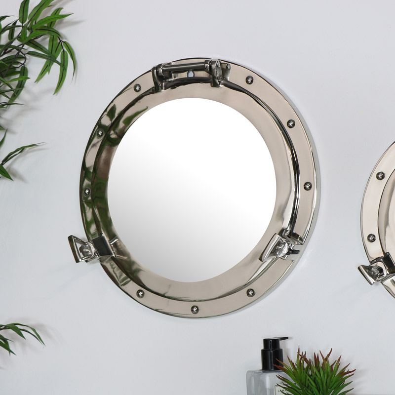 Nautical Porthole Mirror In Silver 38cm, Porthole Bathroom Mirror Cabinet Designs
