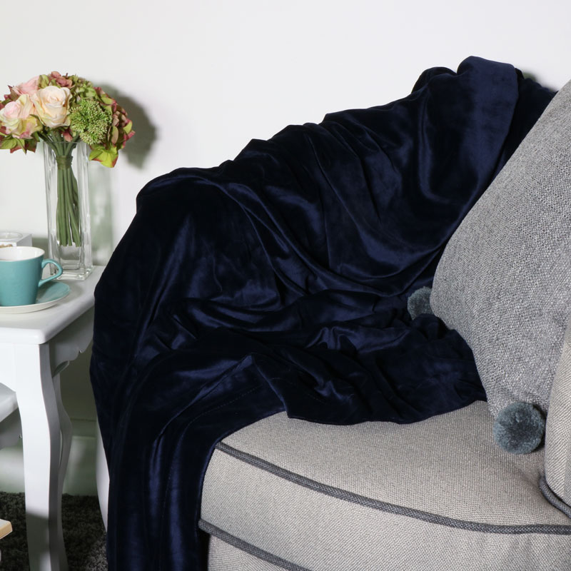 Navy Blue Velvet Throw 180cm x 130cm