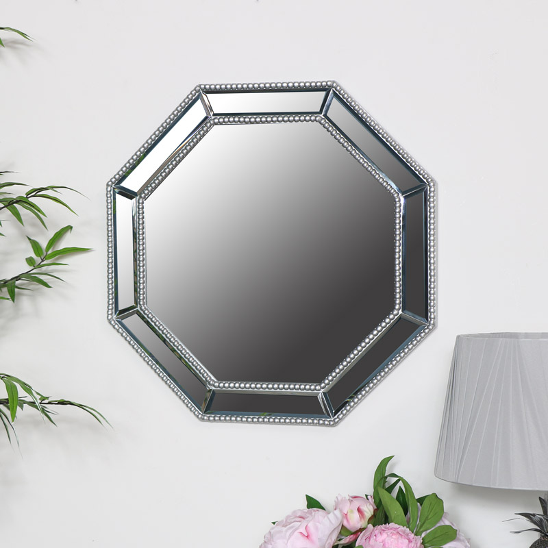 Octagonal Silver Beaded Wall Mirror 50cm x 50cm