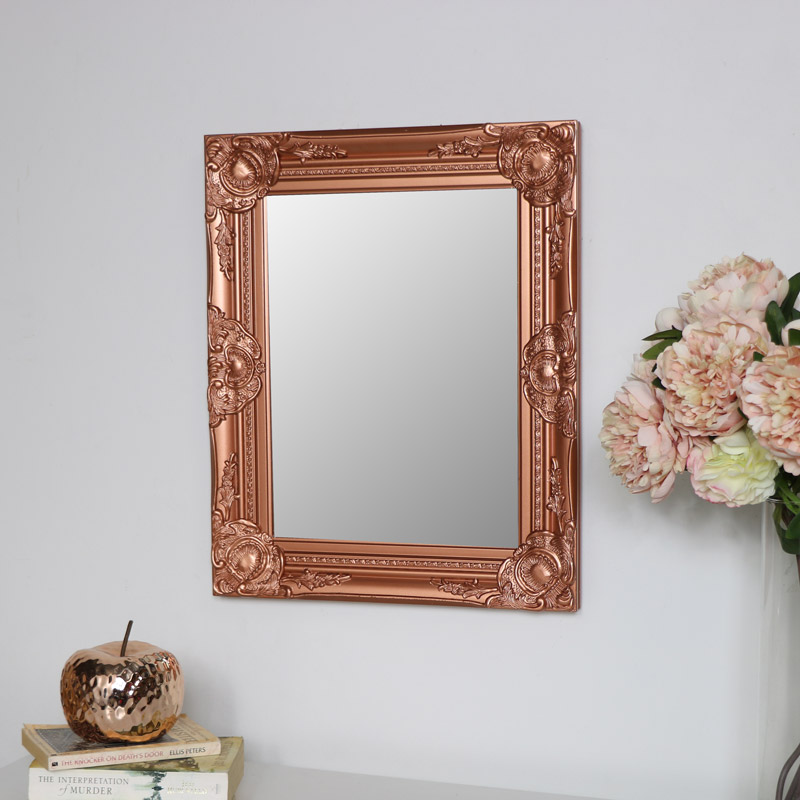 Ornate Copper Wall Mirror Rectangle Shape Vintage Living Room Hallway Decor - Copper Wall Mirror Rectangle