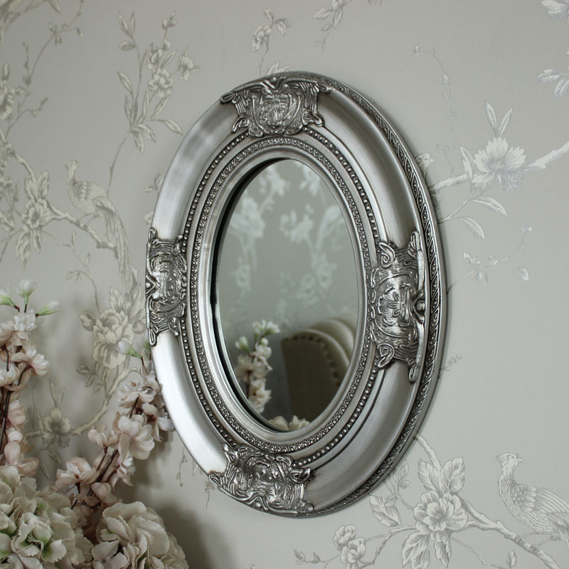 Ornate Silver Oval Wall Mirror 33cm x 41cm