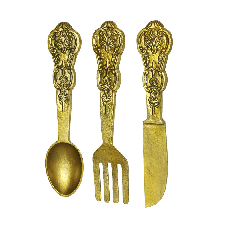Oversized Decorative Gold Cutlery Set Wall Art