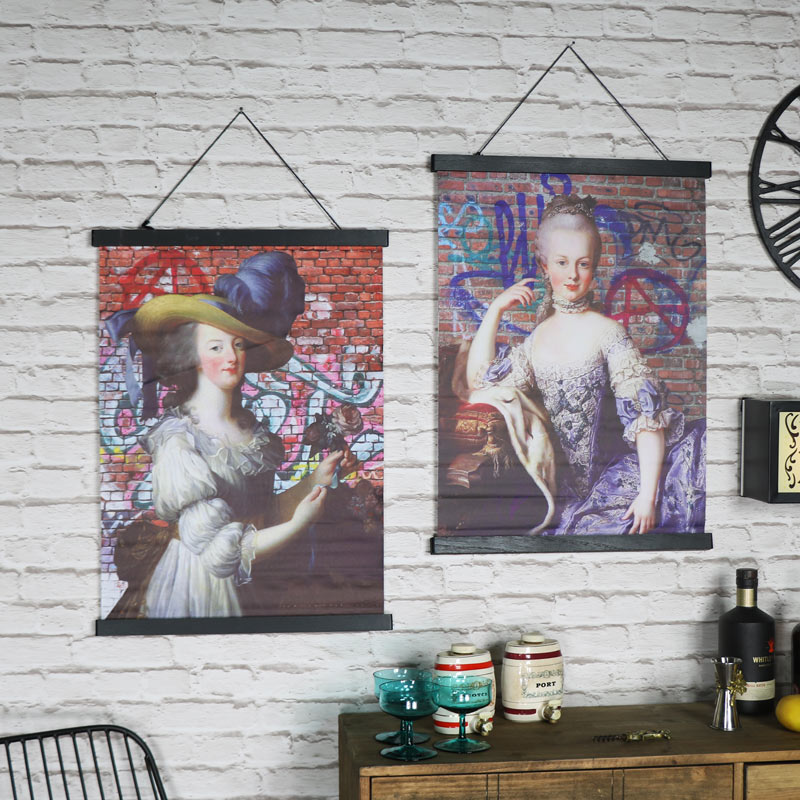 Pair of Boho Style Marie Antoinette Wall Scroll Prints