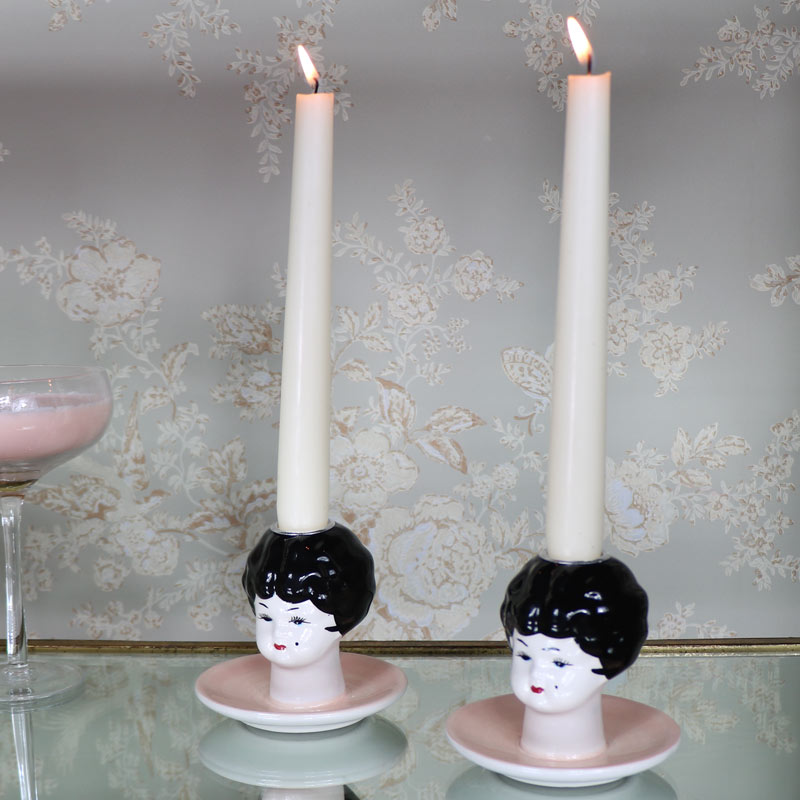 Pair of Boudoir Doll Head Candlesticks