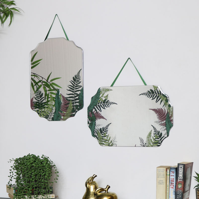 Pair Of Fern Printed Frameless Wall Mirrors Pair Of Fern Printed Frameless Wall Mirrors, Old Frameless Mirrors