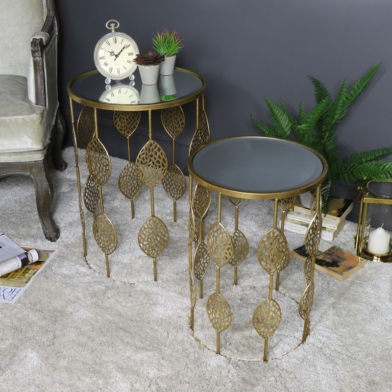 Pair Of Gold Mirrored Side Tables, Mirrored Furniture Living Room Sets