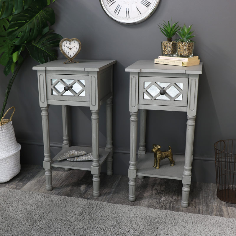 Pair of Grey Mirrored 1 Drawer Bedsides - Vienna Range | Melody Maison