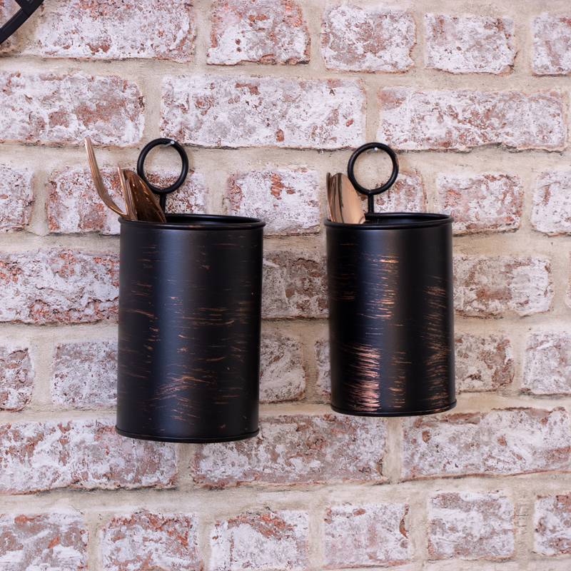 Pair Of Hanging Rustic Metal Storage Pots