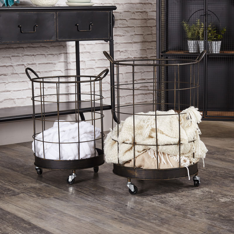 Pair of Industrial Storage Baskets on Wheels