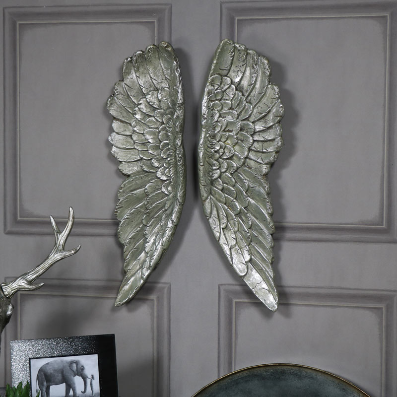 Wall Art Vintage Pictures Plaques Accessories From Melody Pair Of Large Antique Silver Angel Wings