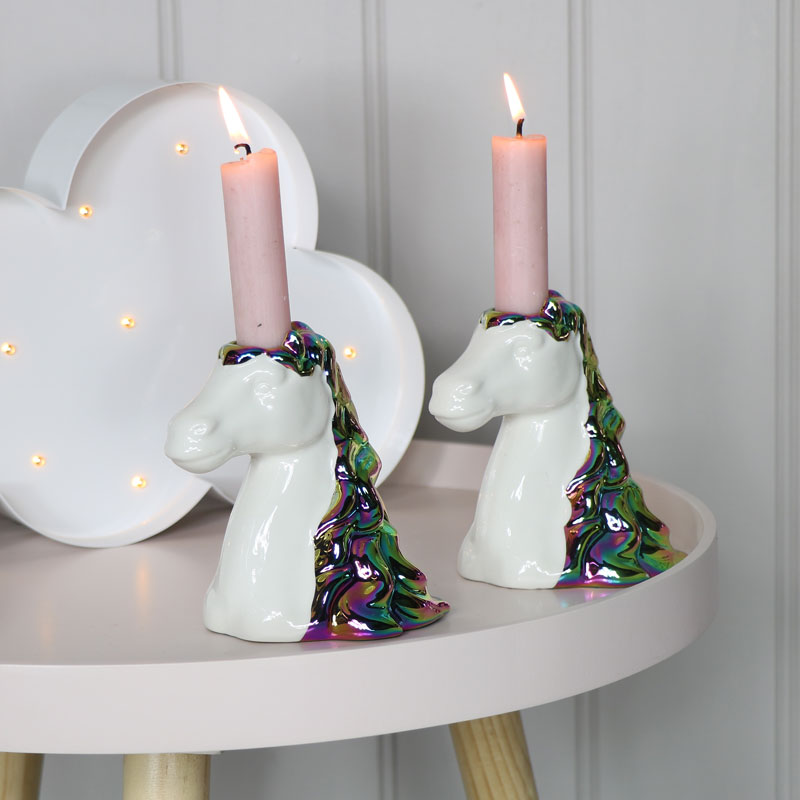 Pair of Unicorn Head Candlesticks