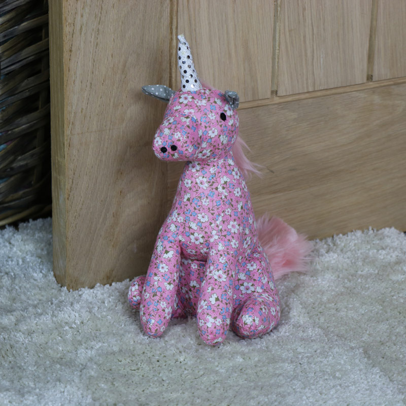 Pink Floral Fabric Unicorn Doorstop