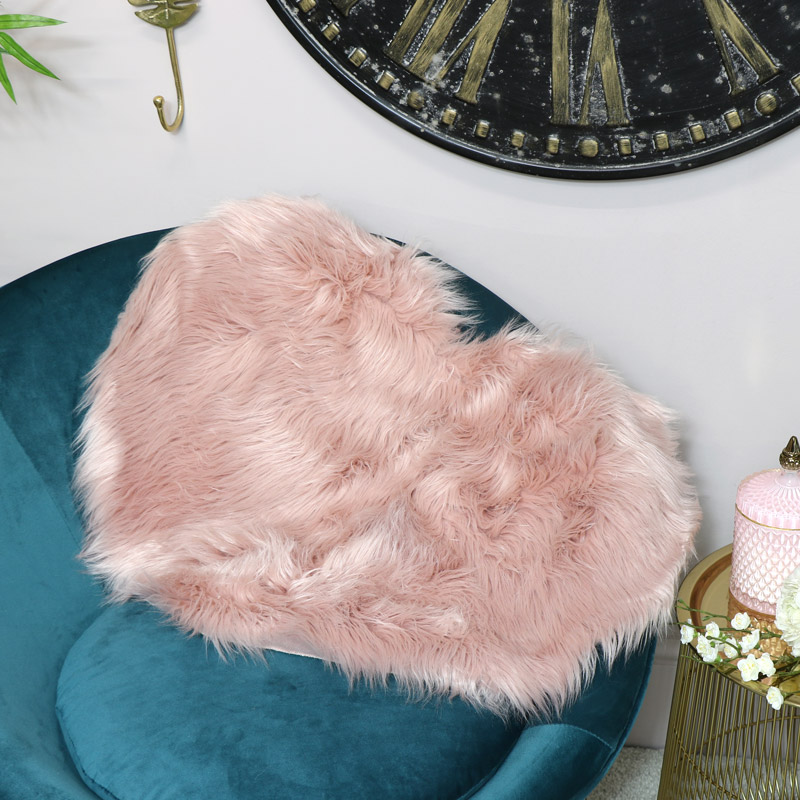 Pink Heart Shaped Faux Fur Throw