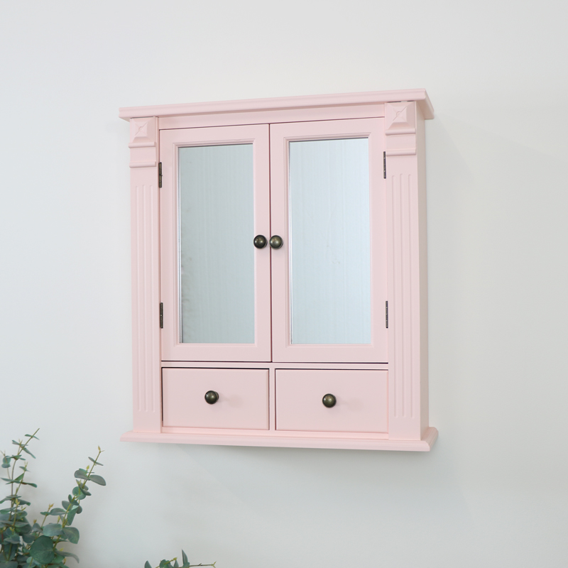 Pink Mirrored Bathroom Wall Cabinet Shelving Storage Vintage Shabby Chic Decor Pink Mirrored Bathroom Wall Cabinet, Shabby Chic Wall Cabinets For The Bathroom
