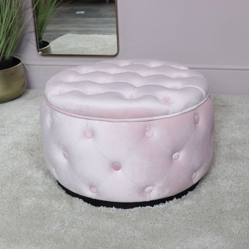 Pink Velvet Buttoned Footstool