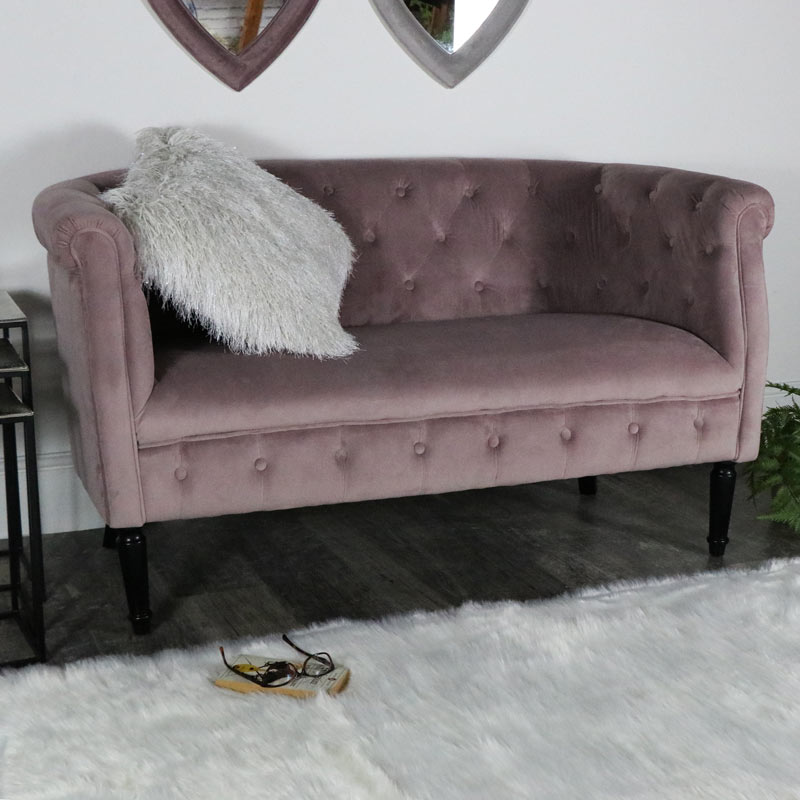 Pink Velvet 2 Seater Sofa **DAMAGED SECONDS ITEM**