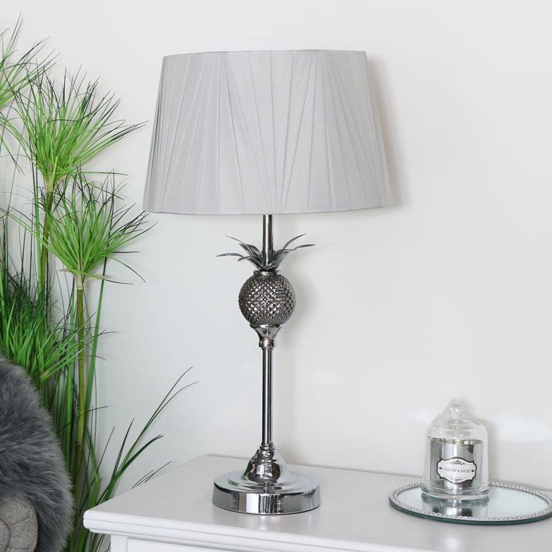 Polished Silver Table Lamp with Light Grey Shade