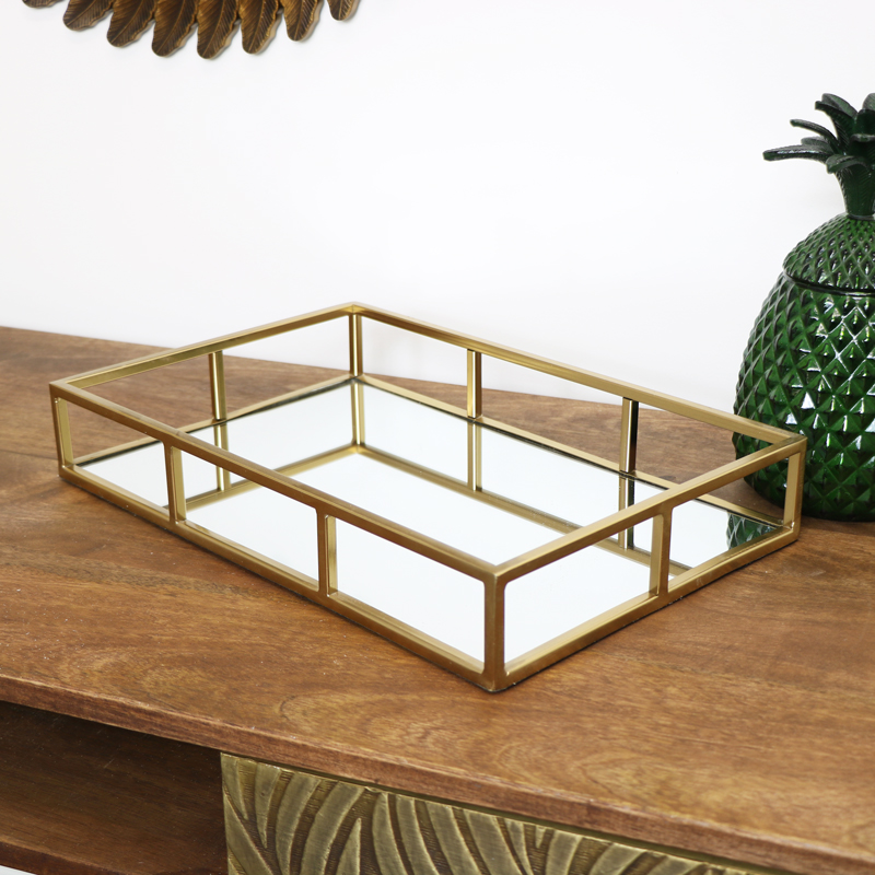 Rectangle Gold Mirrored Tray, Rectangle Gold Mirror Tray