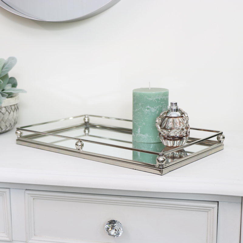 Rectangular Silver Mirrored Tray Melody Maison Rectangular Silver Mirrored Tray, Rectangle Silver Mirror Tray