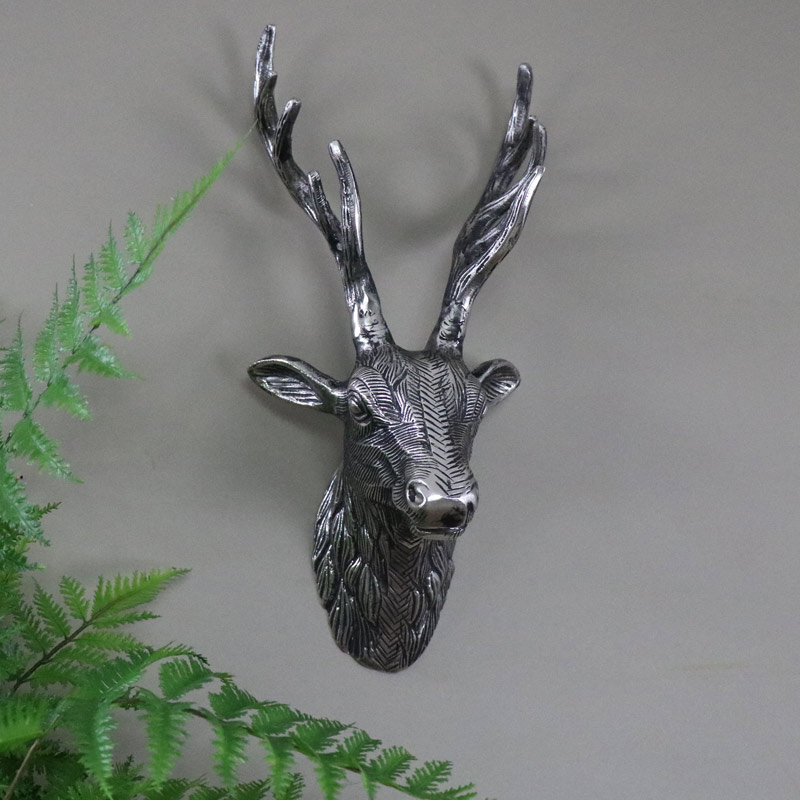 Silver Metal Wall Mounted Stag's Head