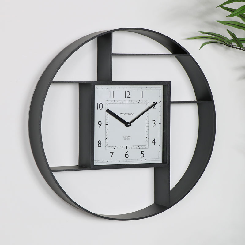 Round Black Clock Shelving Display