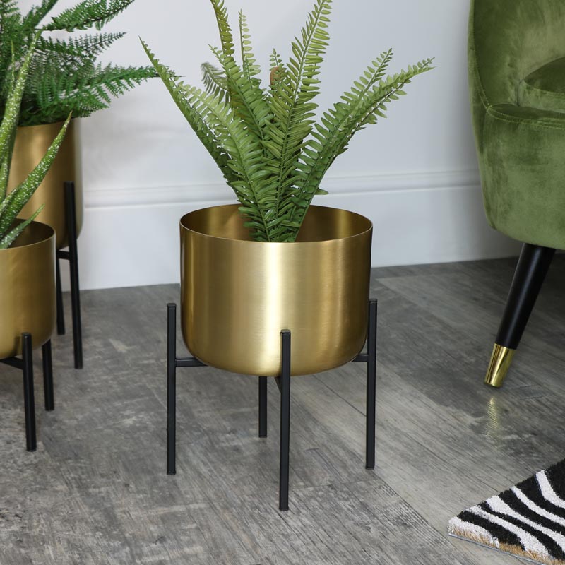 Round Gold Plant Stand - Medium