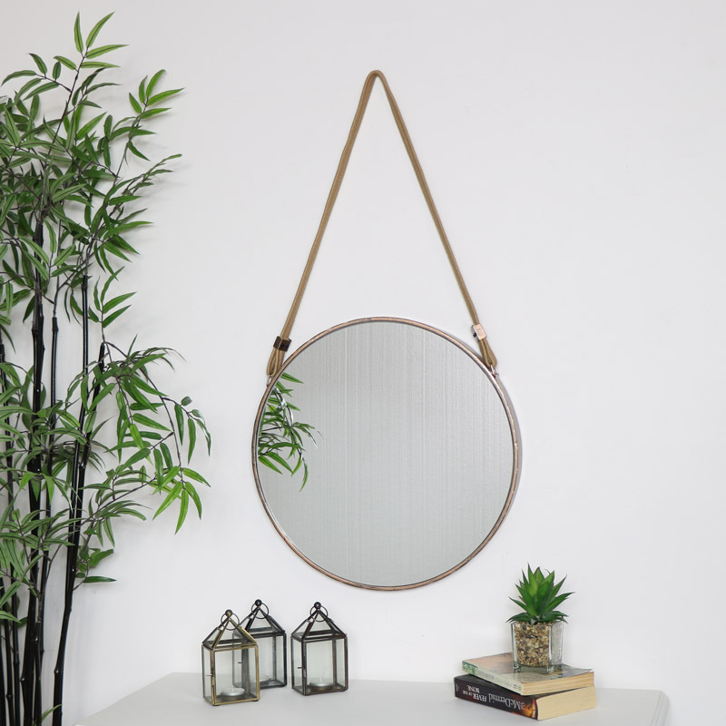 Round Mirror with Rope Hanger rustic industrial country nautical home decor eBay
