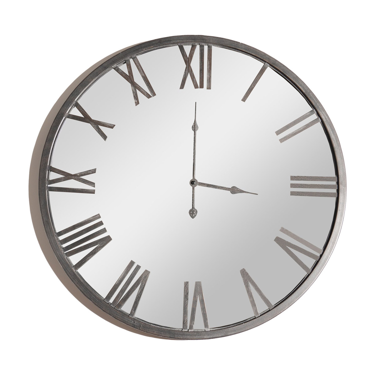 Round Grey Mirrored Wall Clock