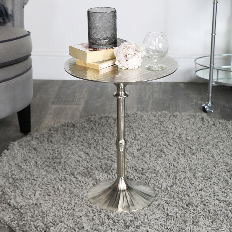 Round Silver Side Table, Silver Circular Side Table