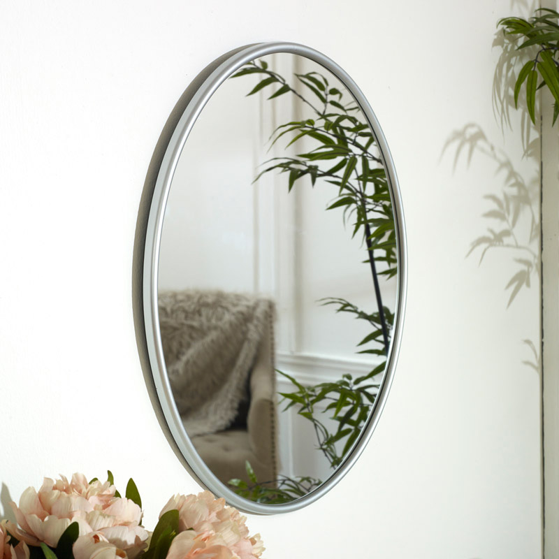 Round Silver Wall Mounted Mirror 50cm X, Round Silver Framed Bathroom Mirror