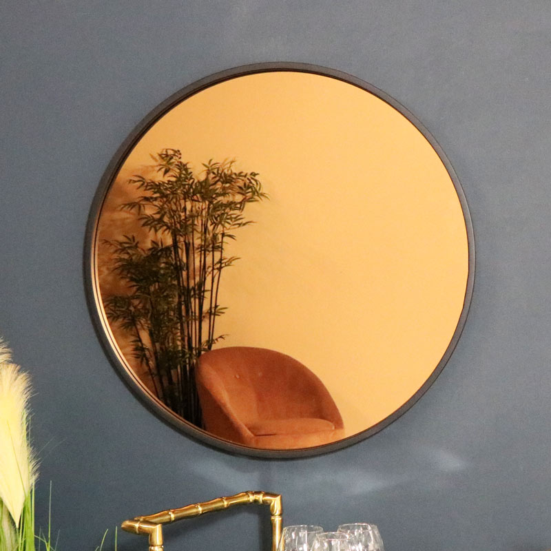Round Smoked Copper Wall Mirror 74cm X, Large Copper Round Wall Mirror