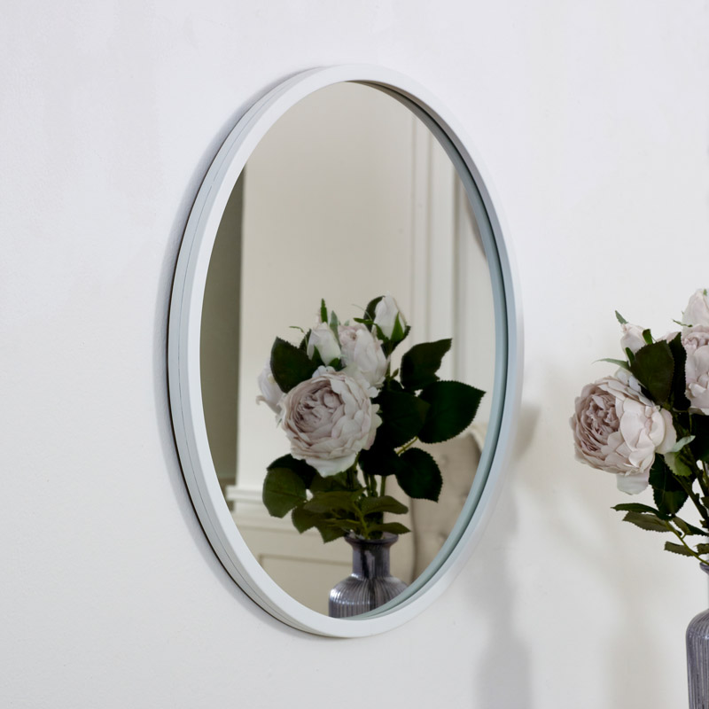 Round White Wall Mirror 50cm X, White Round Wall Mirror With Shelf