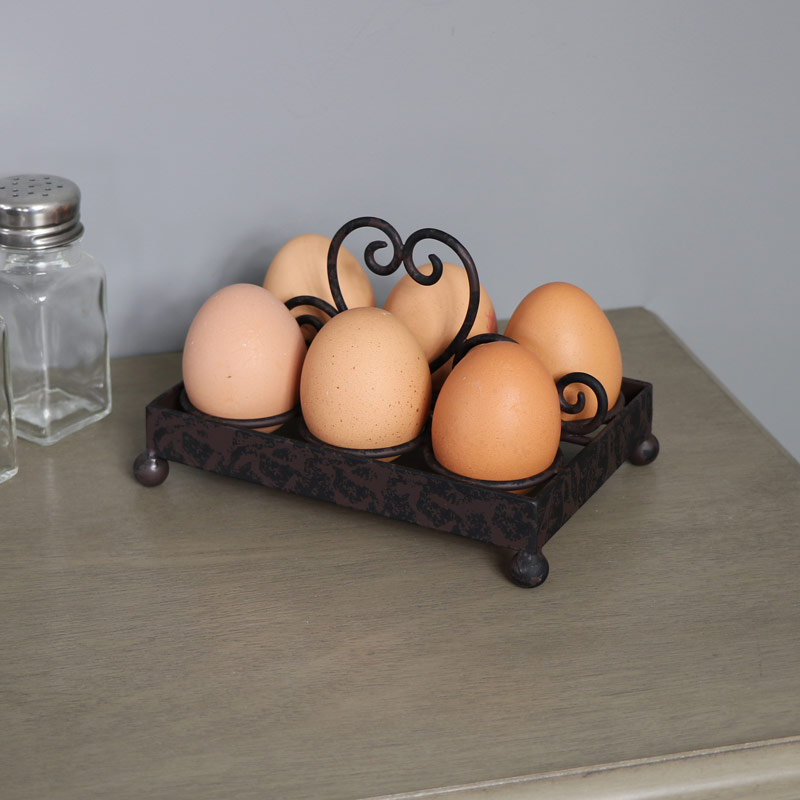 Rustic Brown Heart Cast Iron Egg Holder