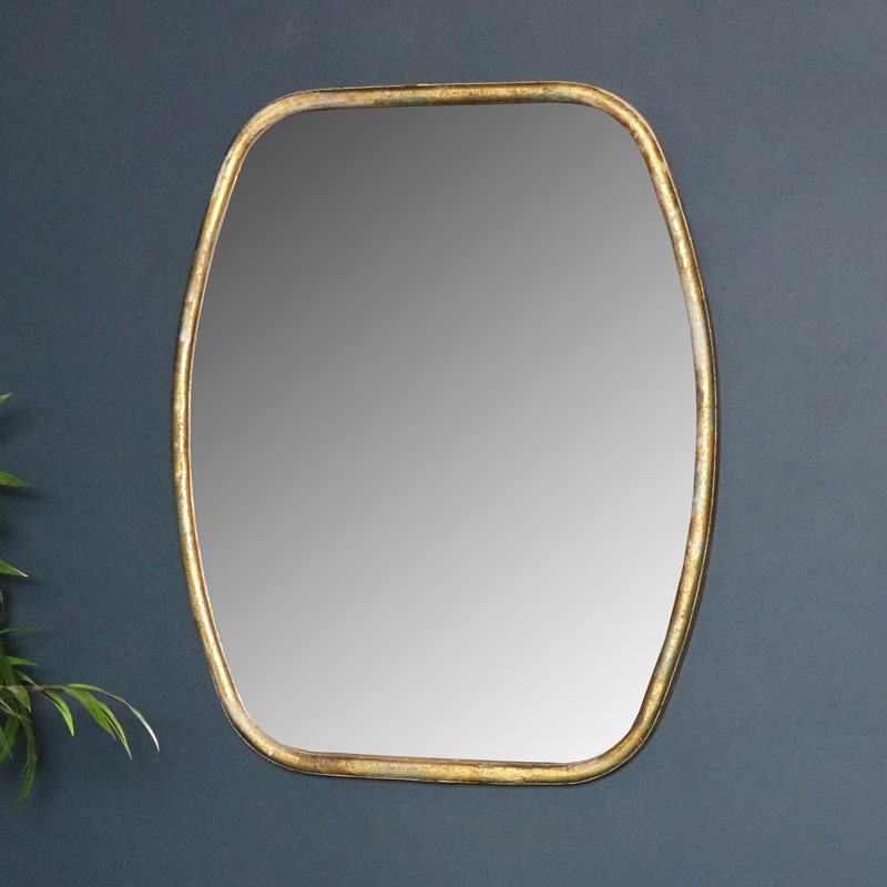 Rustic Gold Framed Wall Mirror, Gold Framed Rectangular Bathroom Mirror