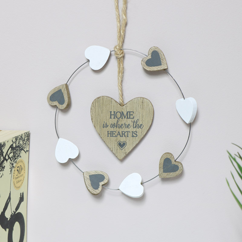 Rustic Hanging Heart Home Plaque