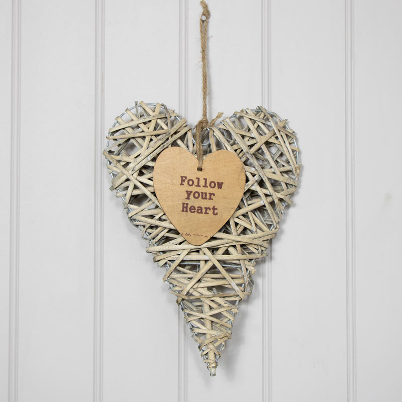 Rustic Hanging Wicker Heart - Follow Your Heart