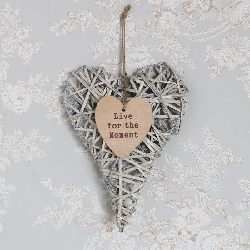 Rustic Hanging Wicker Heart - Live for the Moment